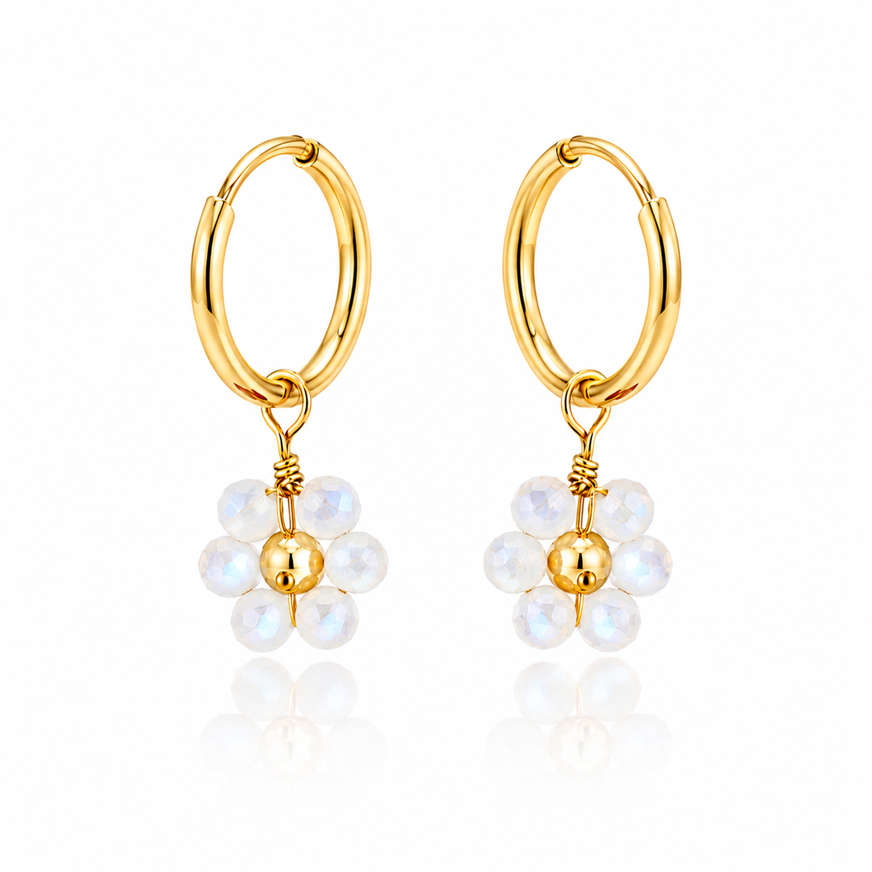 Moonstone Daisy Huggie Earrings