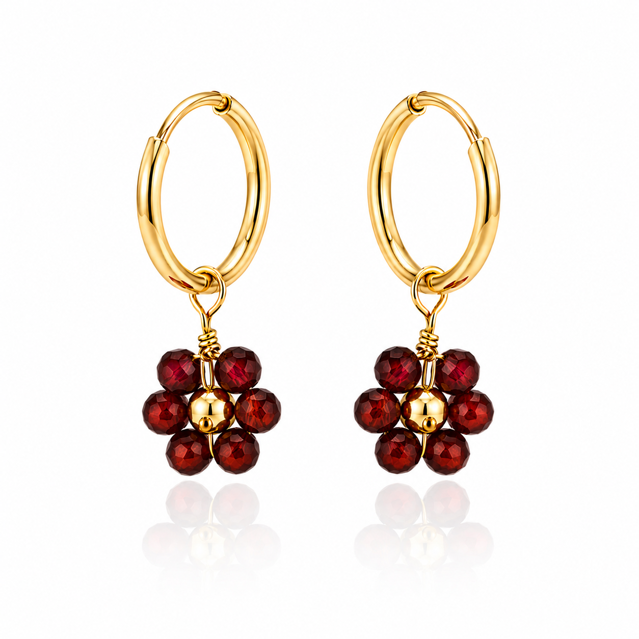 Garnet Daisy Huggie Earrings