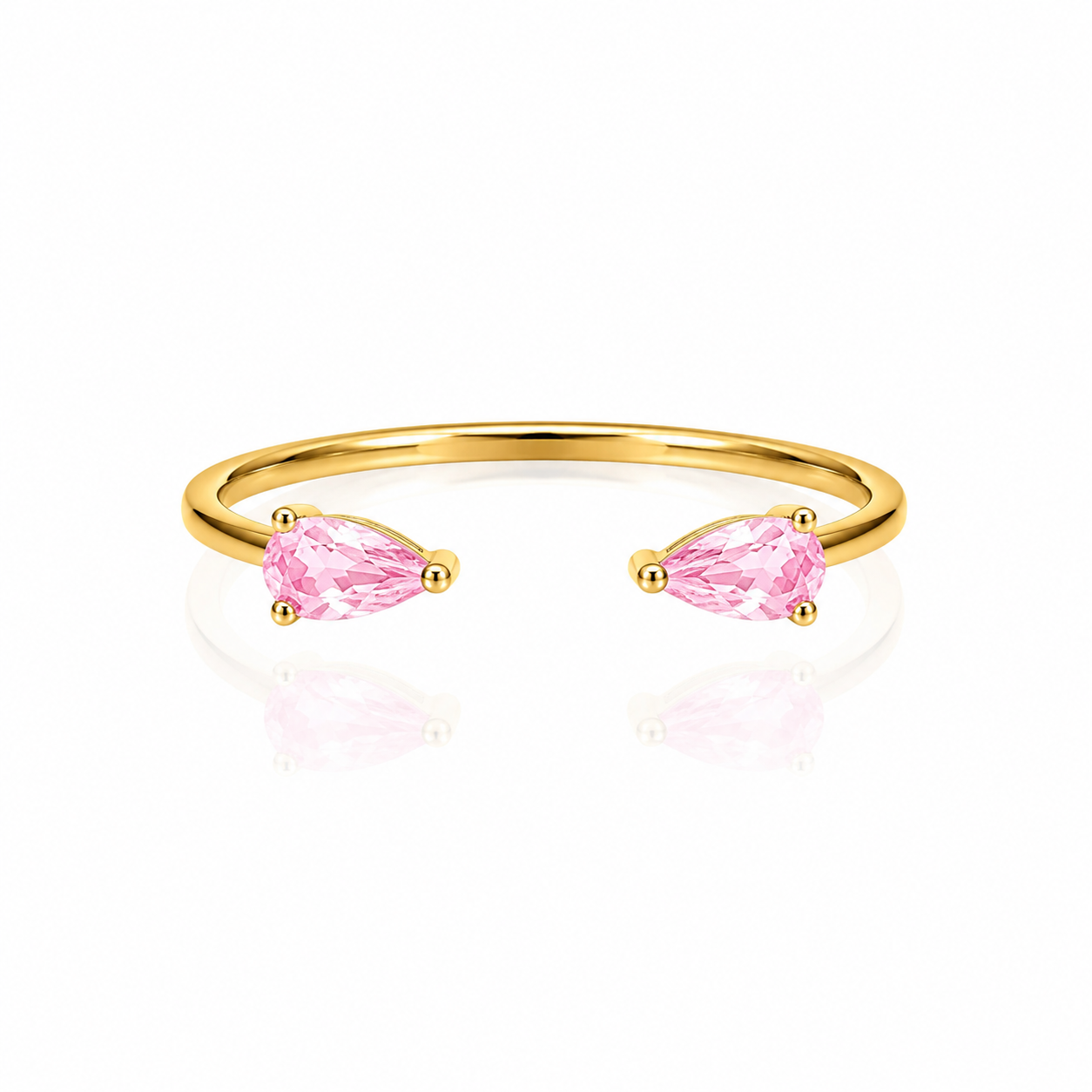Twin Pear Finger Cuff Ring - Pink