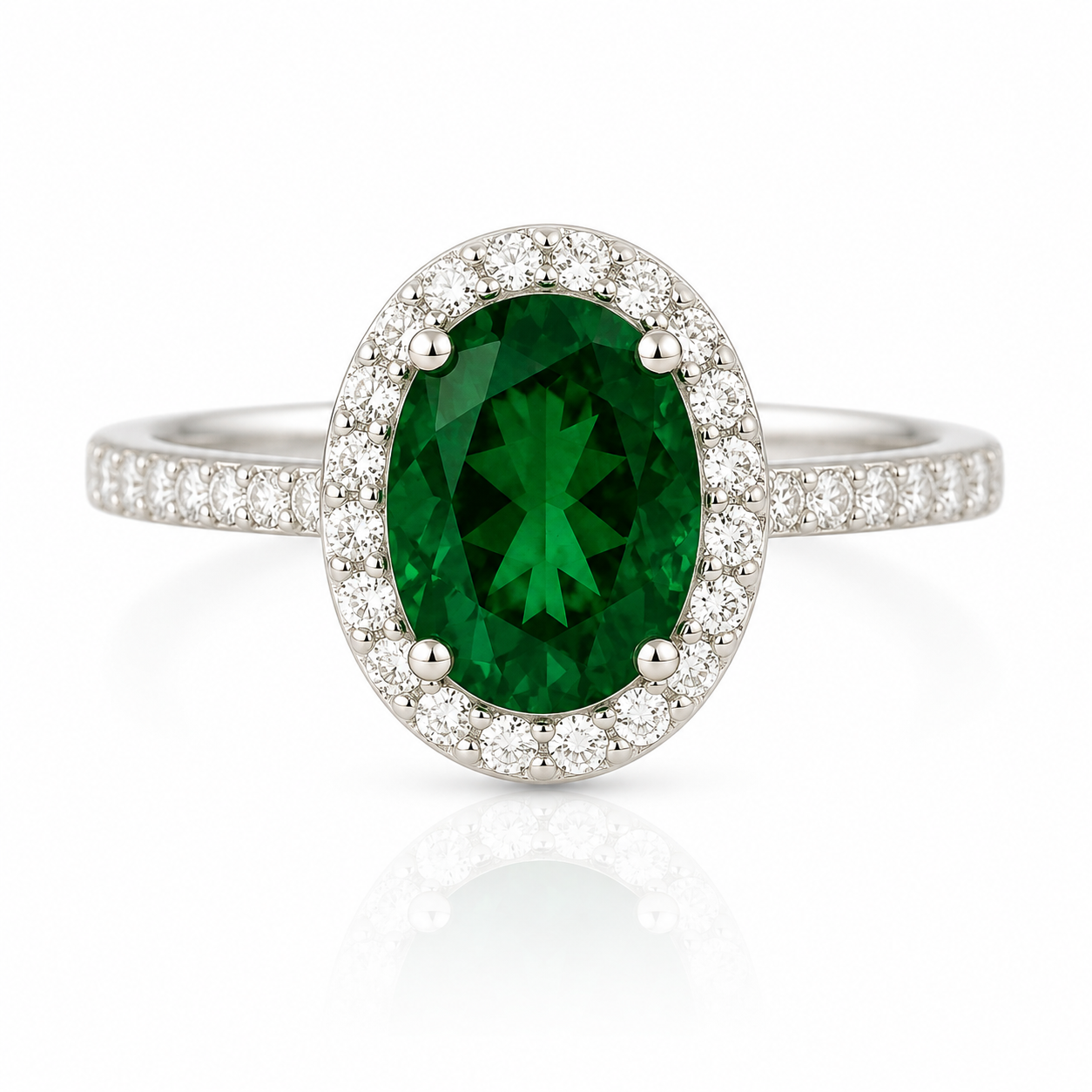 Emerald Green Oval Halo Ring