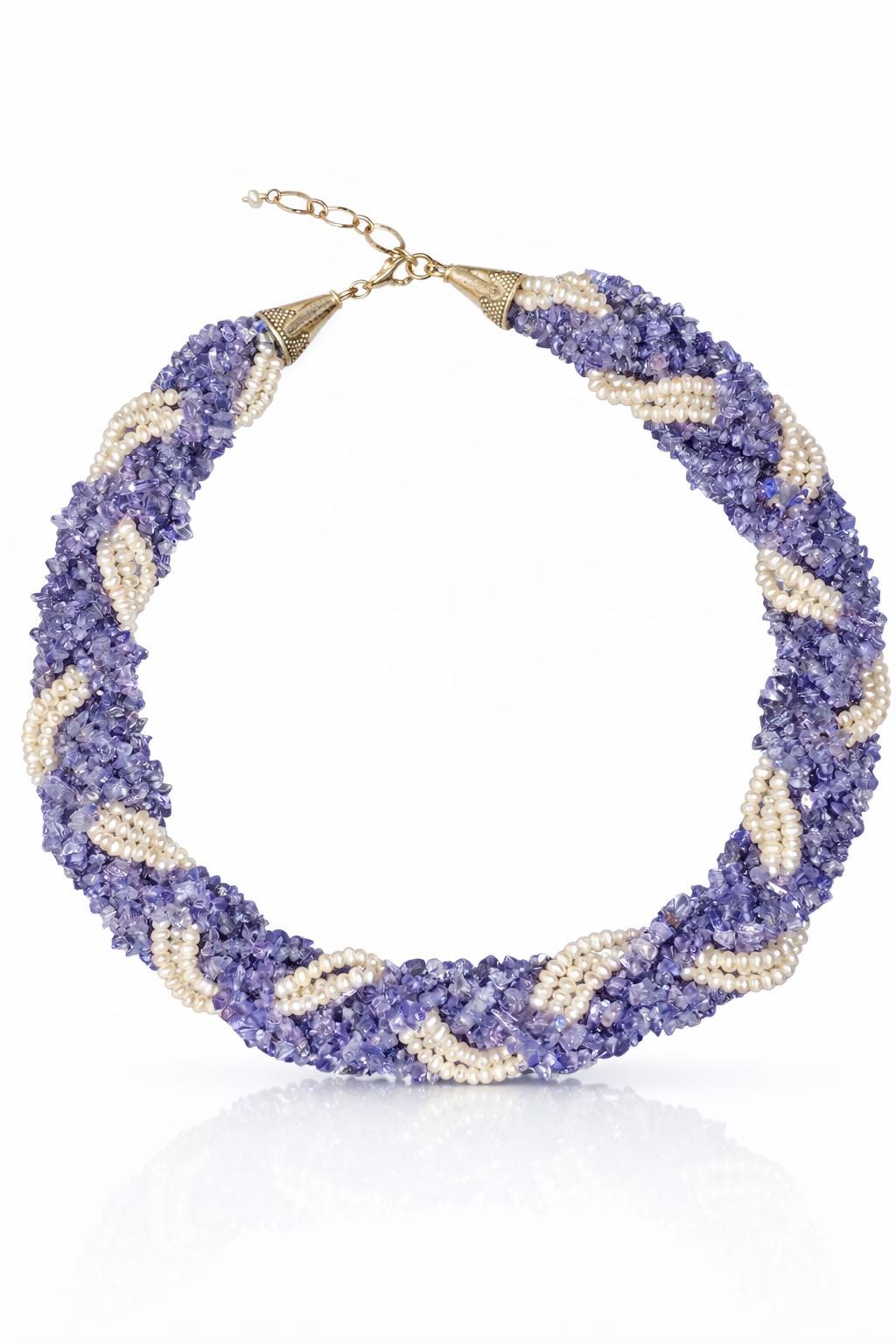 Tanzanite And Pearl Braided Necklace