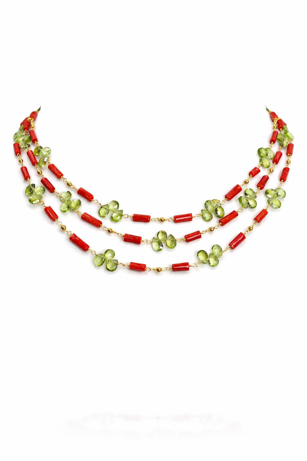 Coral And Peridot Layered Necklace