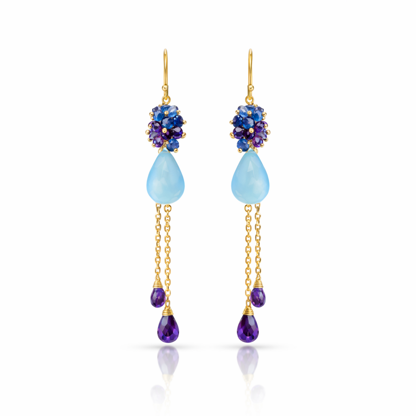 Blue Chalcedony Cluster Dangle Earrings