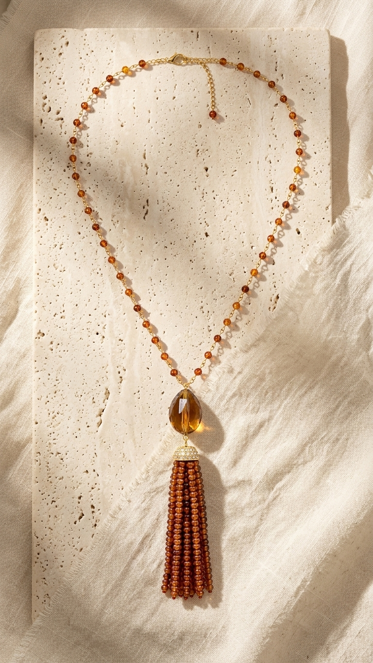 Sunstone & Beer Quartz Tassel Necklace