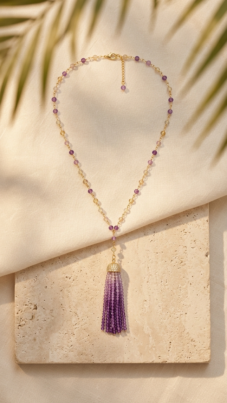 Ombre Amethyst Tassel Necklace