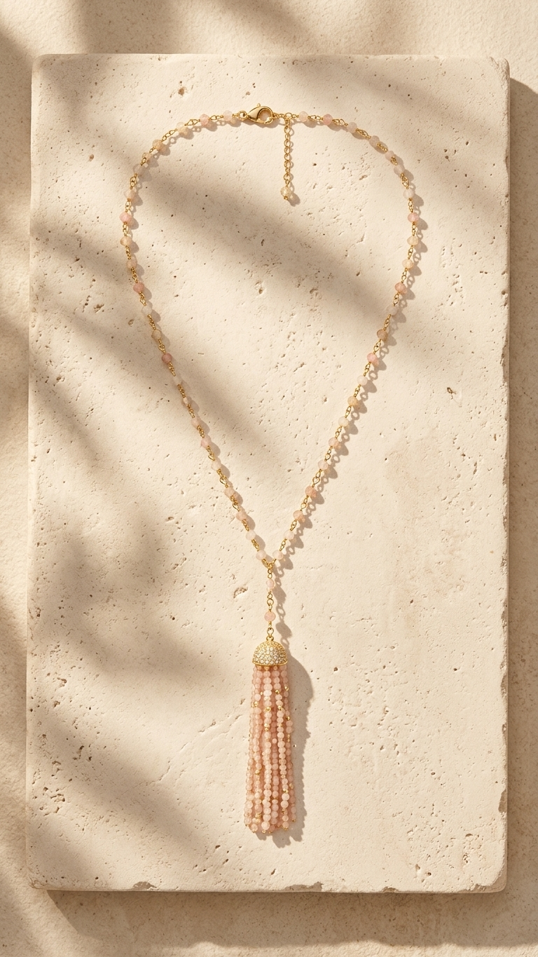 Pink Opal Tassel Necklace