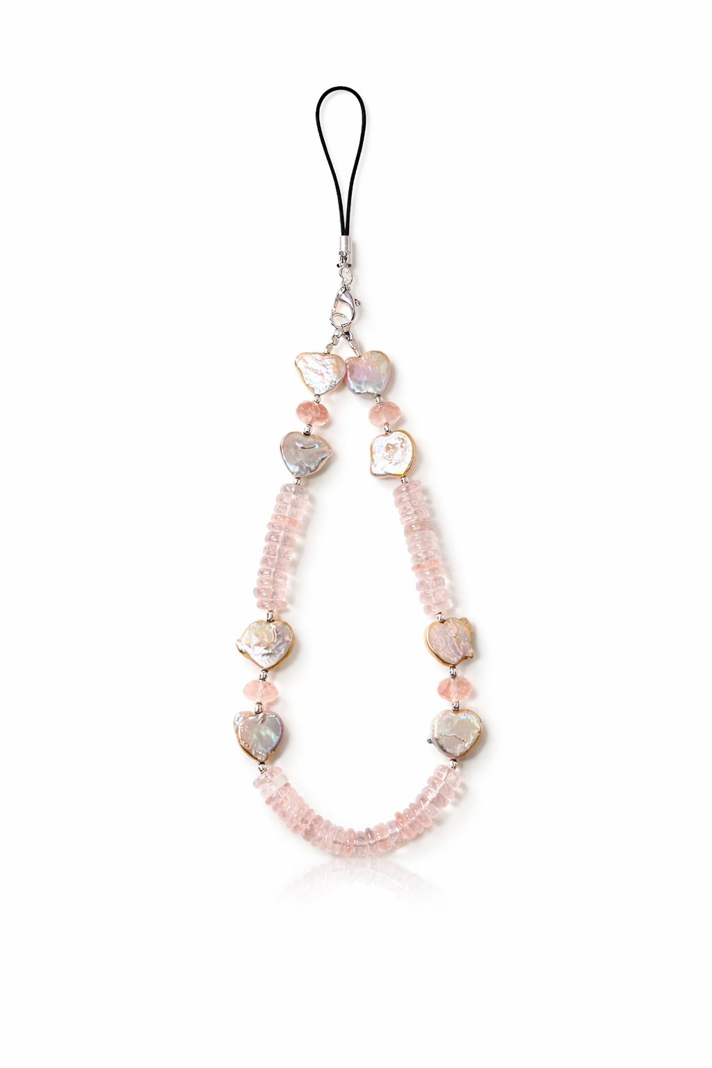 Rose Quartz & Pearl Beaded Phone Charm