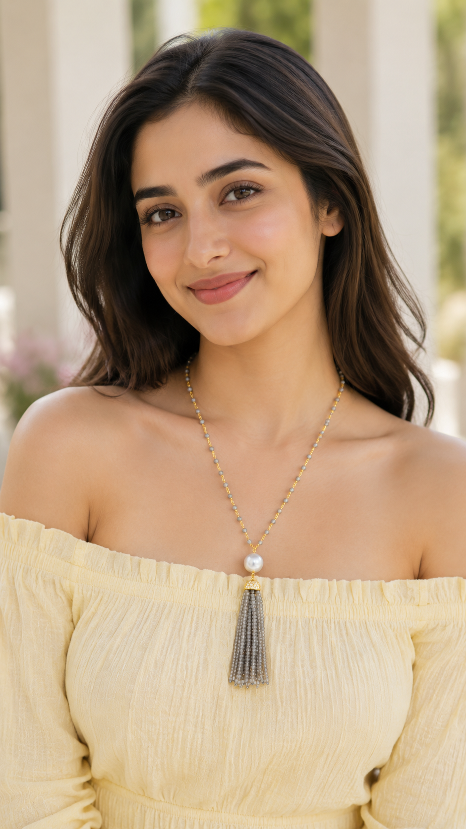Labradorite & Pearl Tassel Necklace