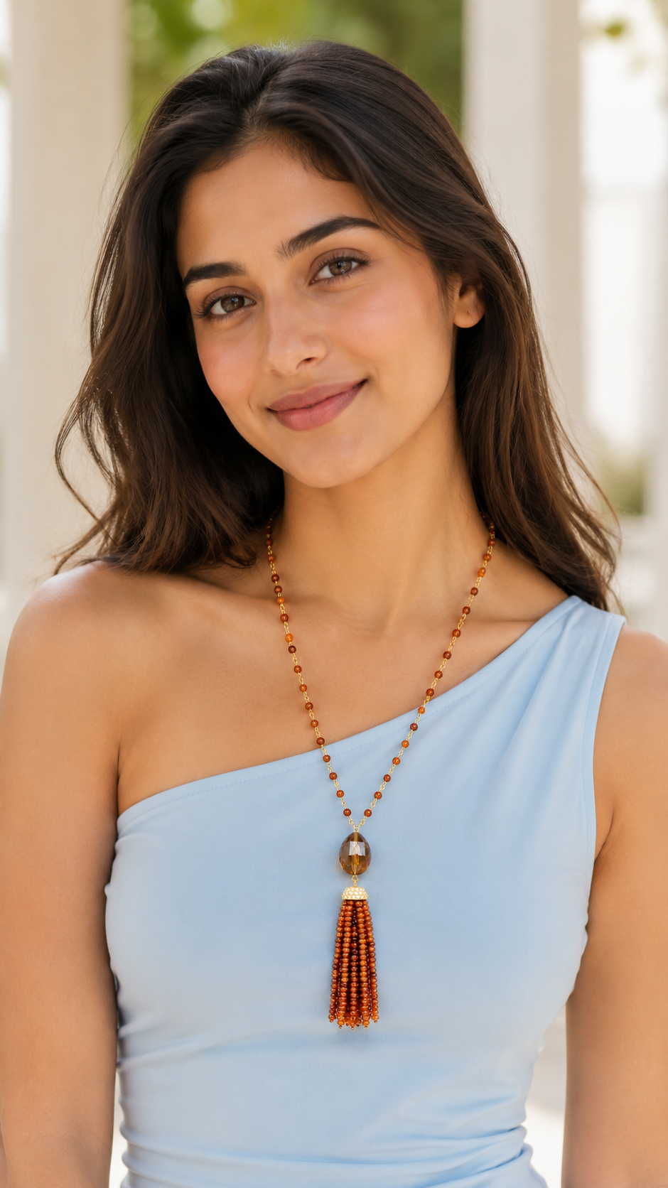 Sunstone & Beer Quartz Tassel Necklace