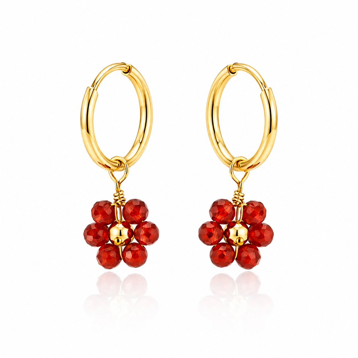 Carnelian Daisy Huggie Earrings