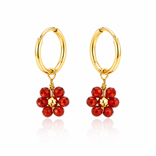 Carnelian Daisy Huggie Earrings