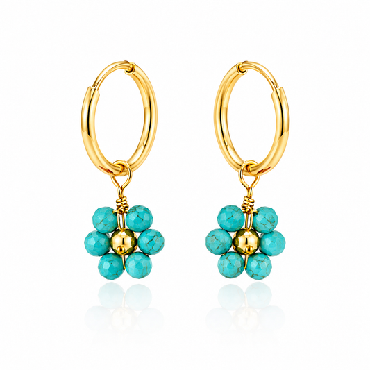 Turquoise Daisy Huggie Earrings