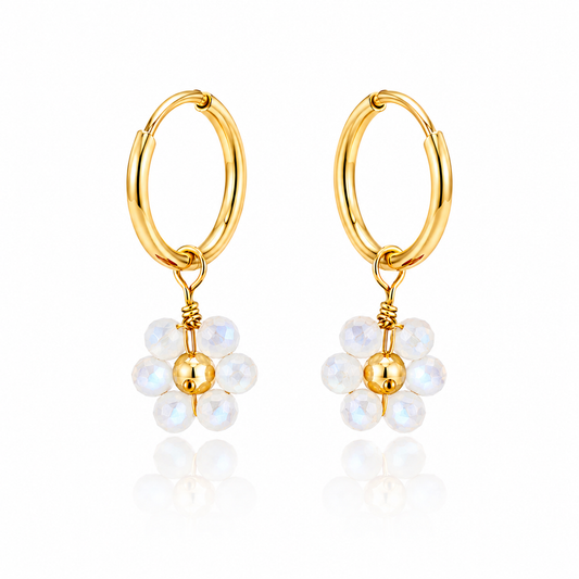 Moonstone Daisy Huggie Earrings