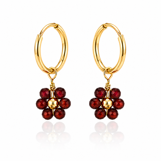 Garnet Daisy Huggie Earrings