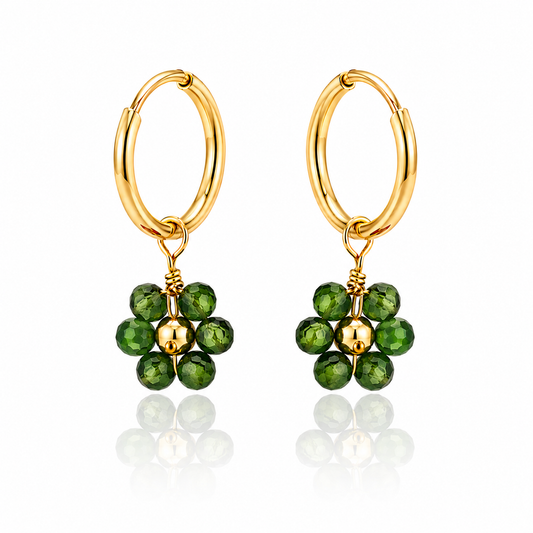 Tourmaline Daisy Huggie Earrings