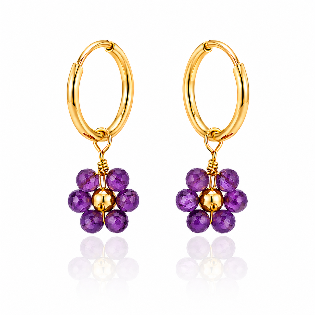 Amethyst Daisy Huggie Earrings