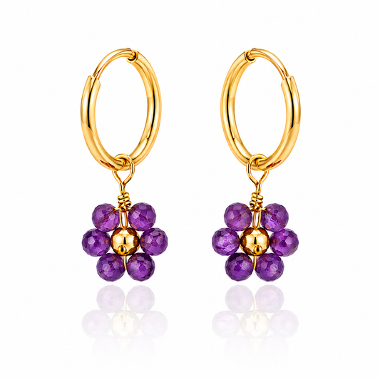 Amethyst Daisy Huggie Earrings