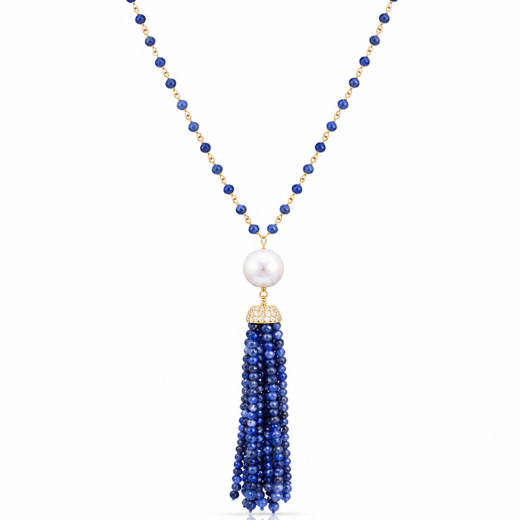 Sodalite & Pearl Tassel Necklace