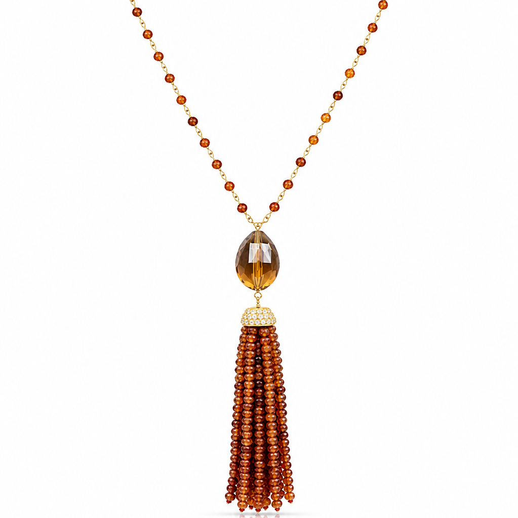 Sunstone & Beer Quartz Tassel Necklace