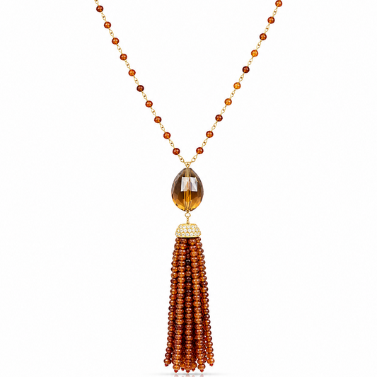 Sunstone & Beer Quartz Tassel Necklace