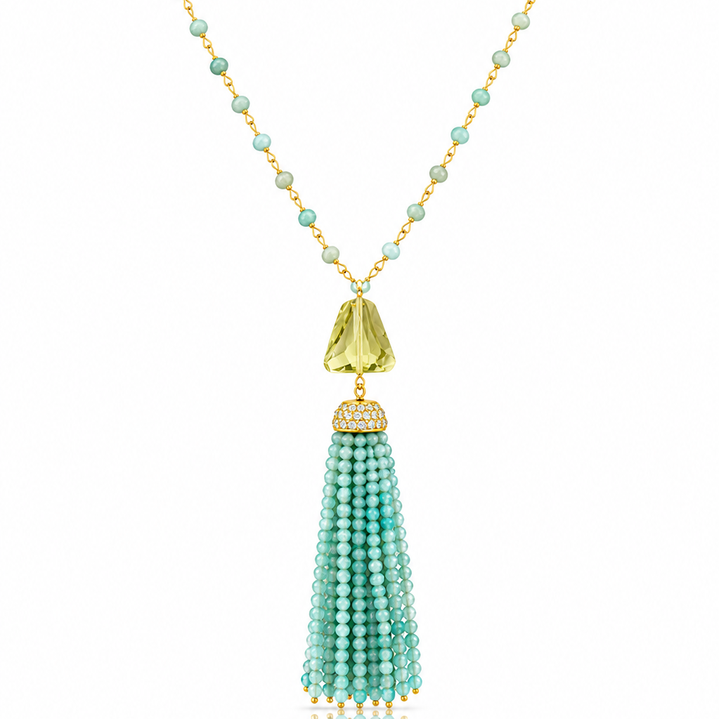 Blue Opal & Citrine Tassel Necklace