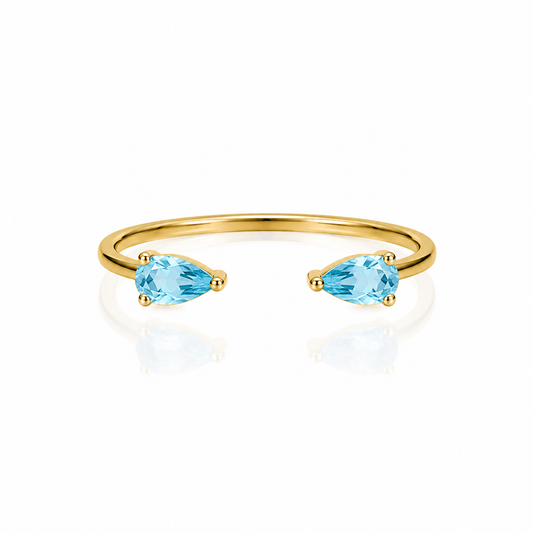 Twin Pear Finger Cuff Ring - Blue