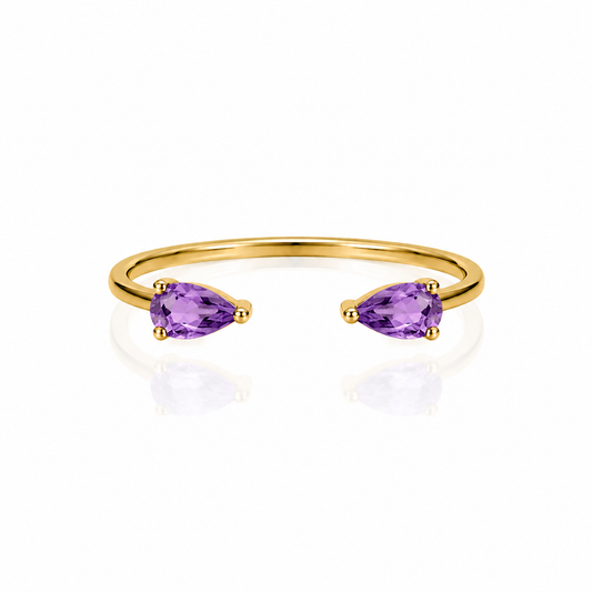 Twin Pear Finger Cuff Ring - Purple