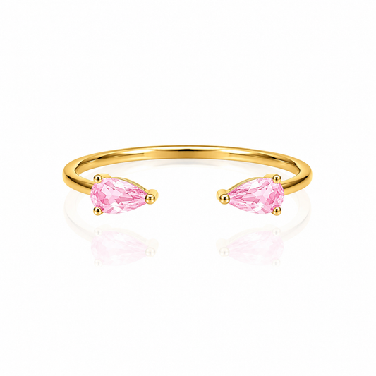 Twin Pear Finger Cuff Ring - Pink