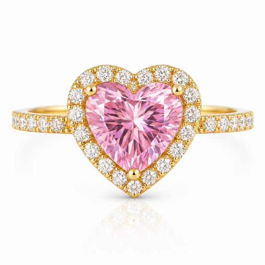 Sapphire Pink Heart Halo Ring