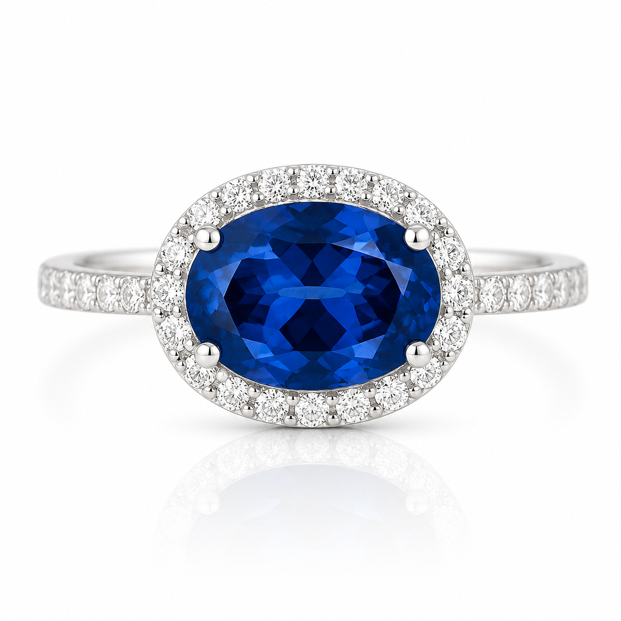 Sapphire Blue Oval Halo Ring