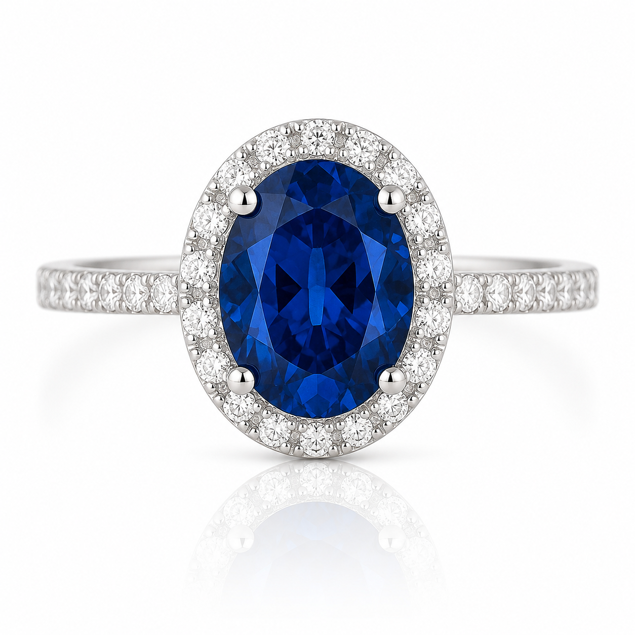 Sapphire Blue Oval Halo Ring