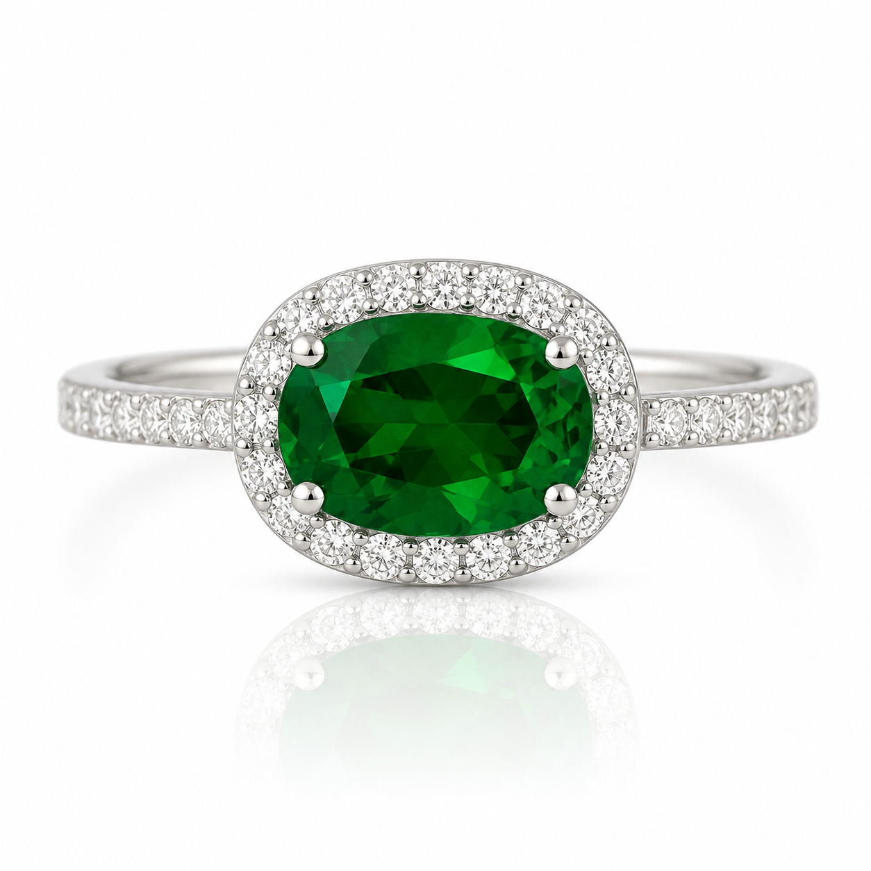 Emerald Green Oval Halo Ring
