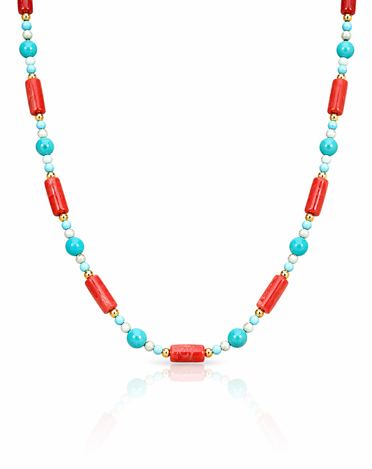 Coral And Turquoise Beaded Necklace
