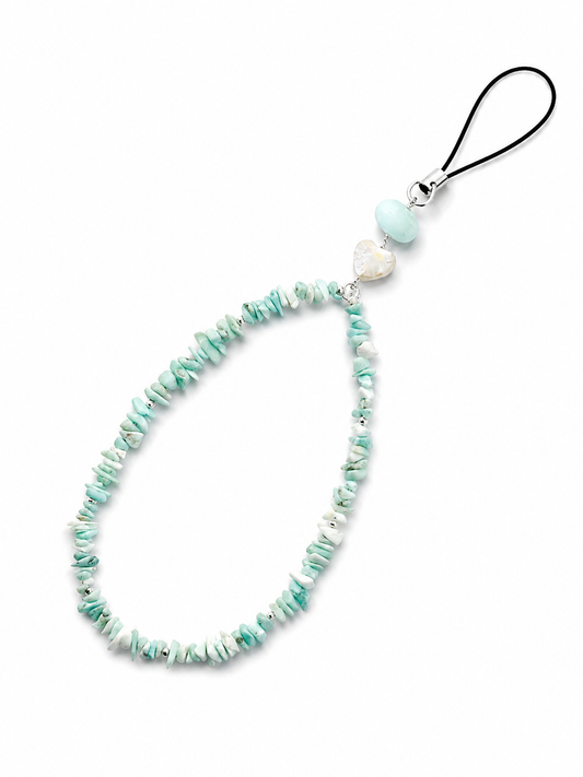 Raw Larimar & Pearl Phone Charm
