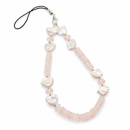 Rose Quartz & Pearl Beaded Phone Charm