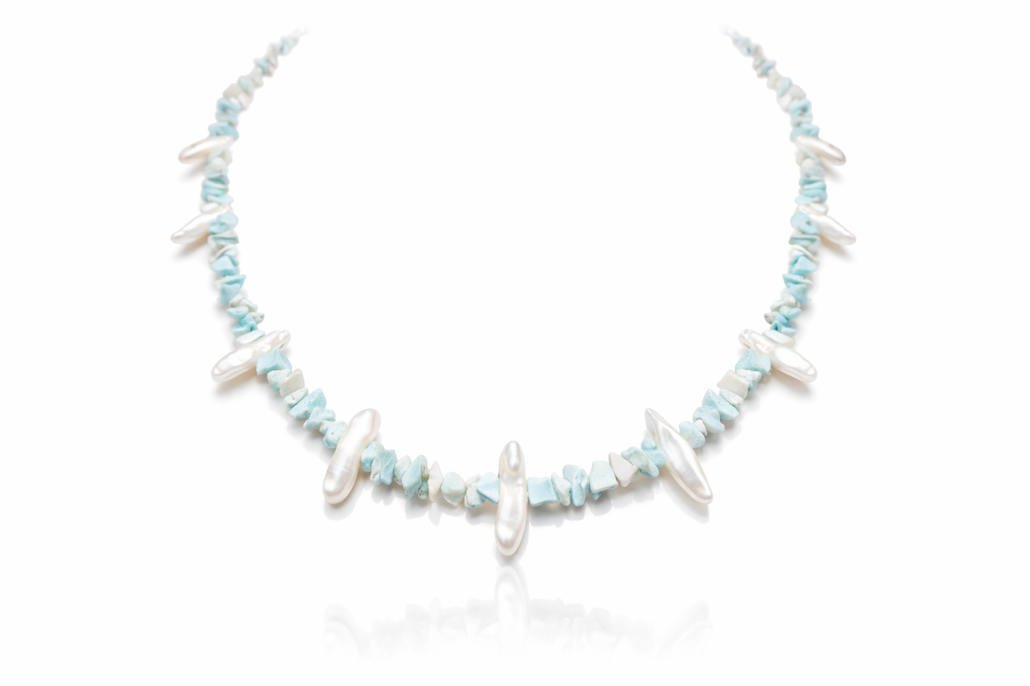 Larimar And Fresh Water Pearl Beaded Necklace