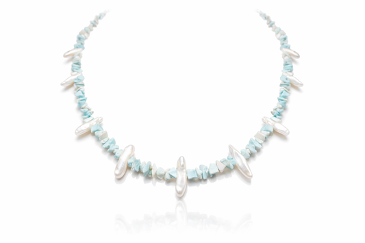 Larimar And Fresh Water Pearl Beaded Necklace