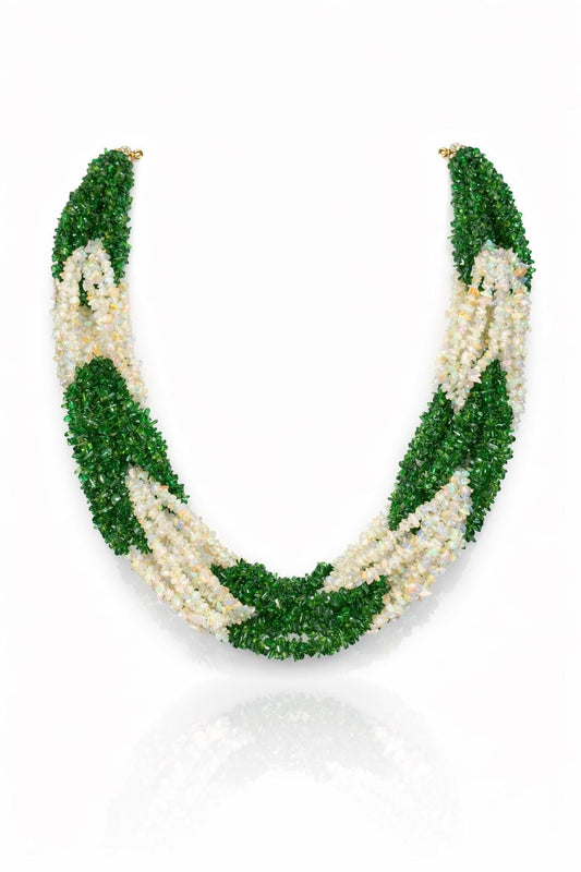 Chrome Tourmaline And Ethiopian Opal Bib Necklace