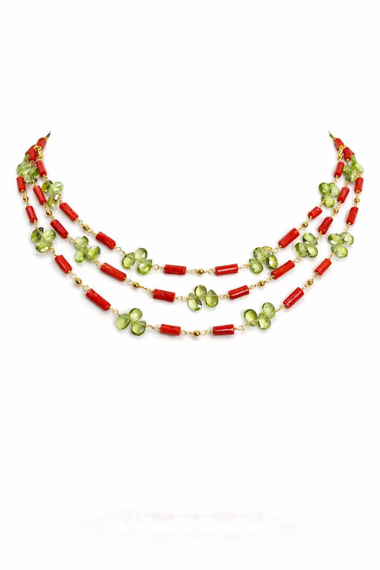Coral And Peridot Layered Necklace