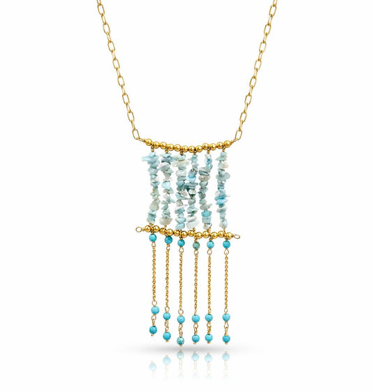 Larimar Long Tassel Necklace
