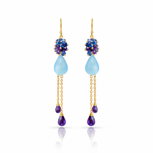 Blue Chalcedony Cluster Dangle Earrings