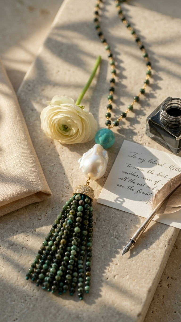Turquoise & Pearl Tassel Necklace