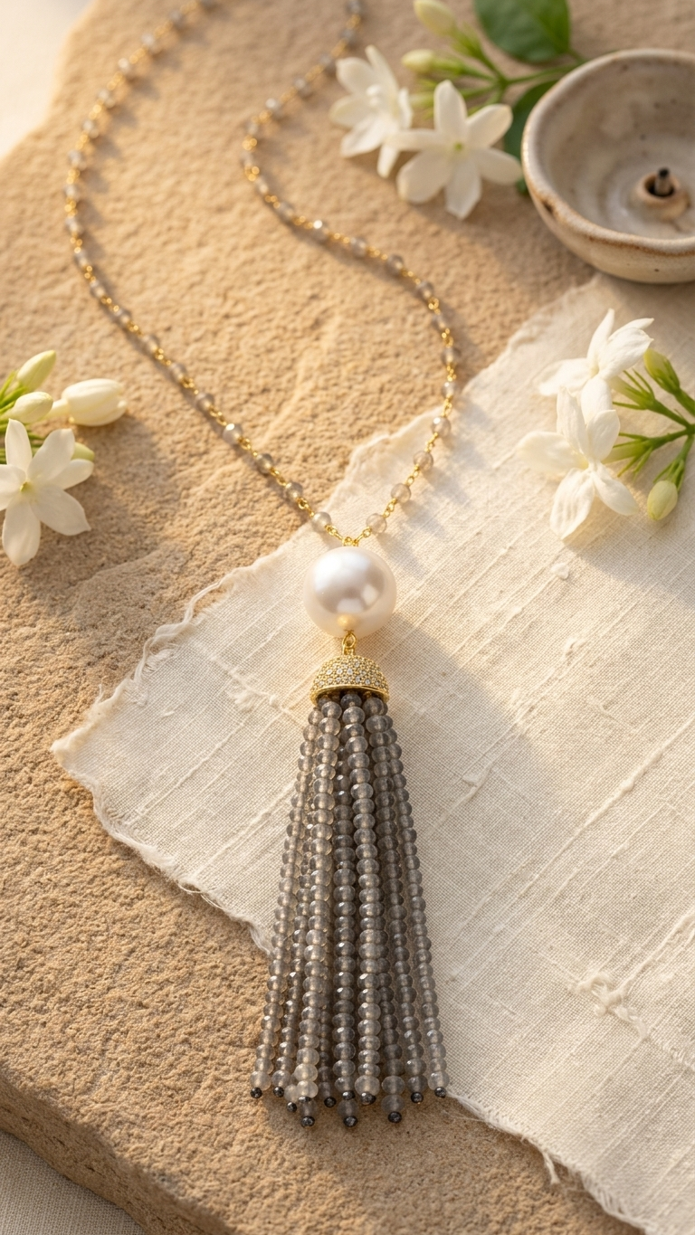 Labradorite & Pearl Tassel Necklace