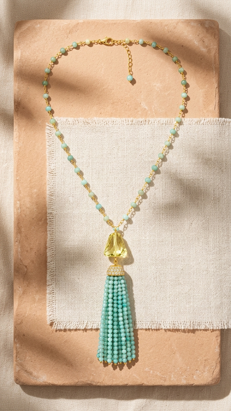 Blue Opal & Citrine Tassel Necklace