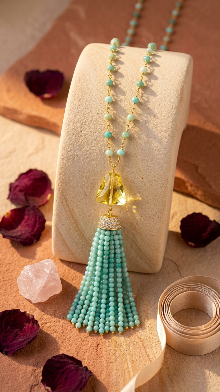 Blue Opal & Citrine Tassel Necklace