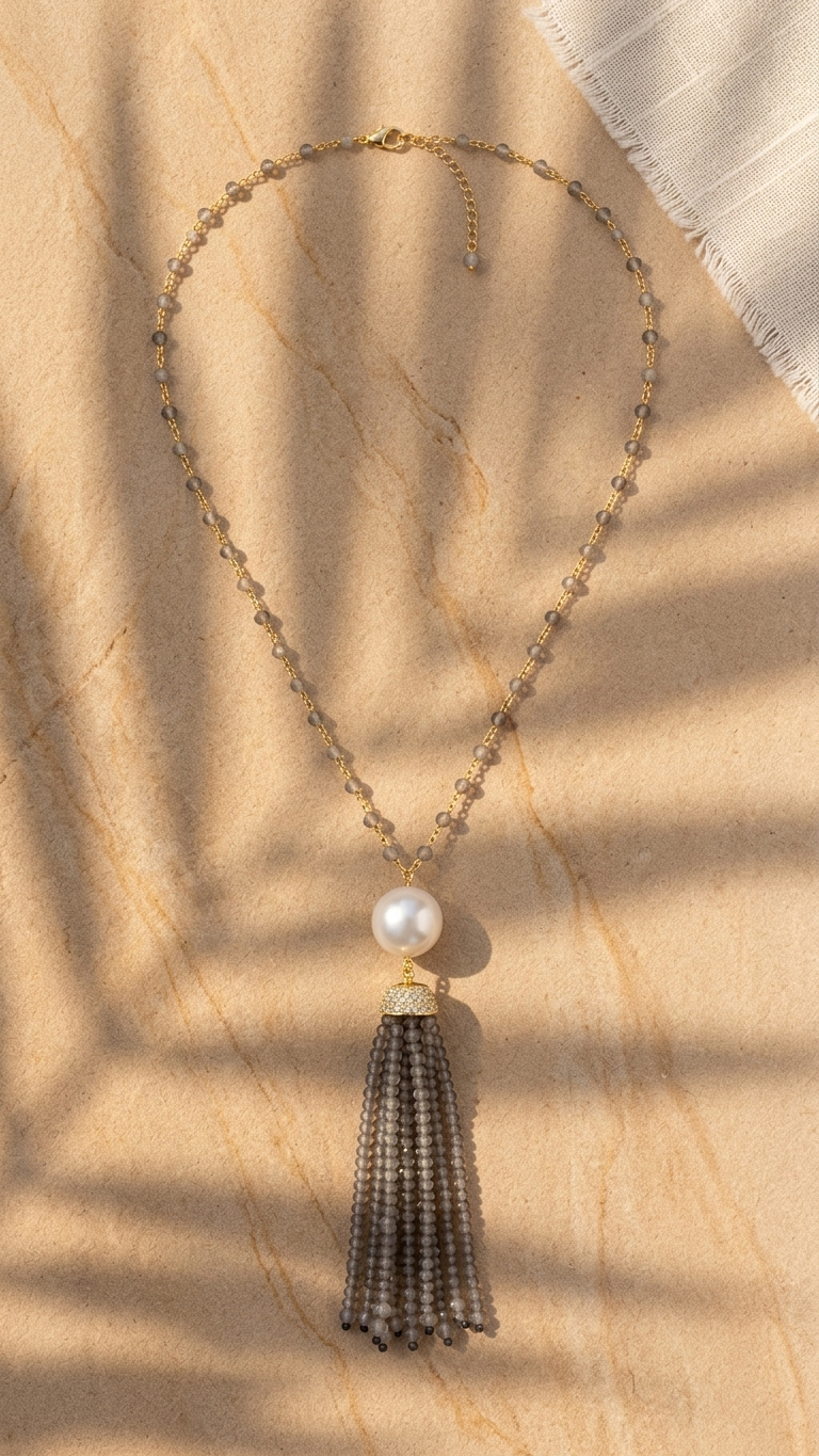 Labradorite & Pearl Tassel Necklace